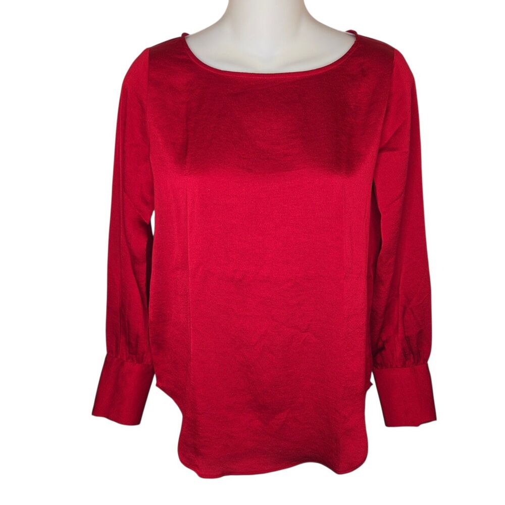 Ann Taylor Red Mixed Media Pearl Cuff Blouse - XXSP